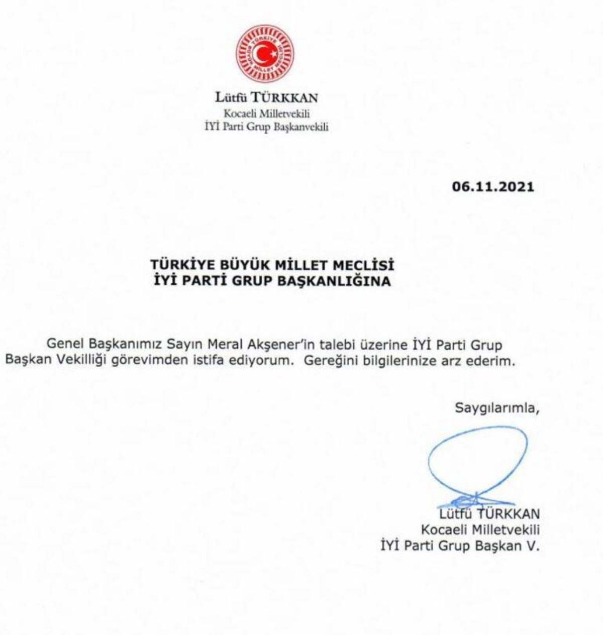 İYİ Parti Grup Başkanvekili Lütfü Türkkan görevinden istifa etti