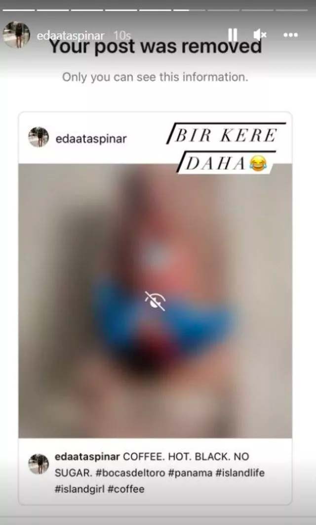 Eda Taşpınar 'fincanla' kapattı, Instagram pornografik bulup kaldırdı
