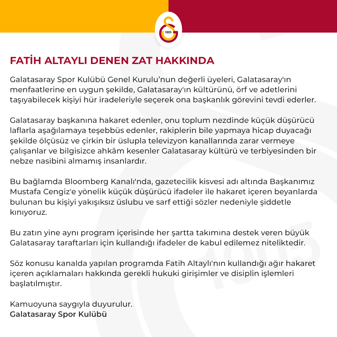 Galatasaray'dan Fatih Altaylı açıklaması: "Fatih Altaylı denen zat!" 3 Galatasaray'dan Fatih Altaylı açıklaması: "Fatih Altaylı denen zat!"