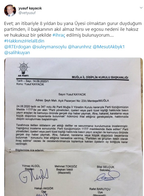 Hamza Yerlikaya'yı eleştiren AKP'li ihraç edildi!