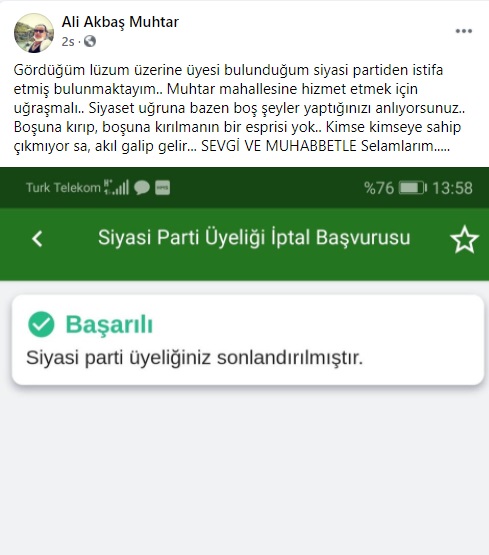 'Muhtar mahallesine hizmet için uğraşmalı' deyip istifa etti