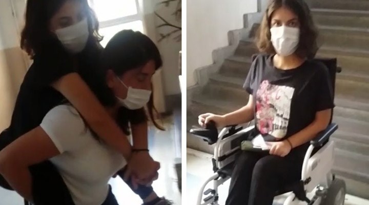 Engelli öğrenciye 3. katta sınav yapıldı, annesi sırtında taşıdı