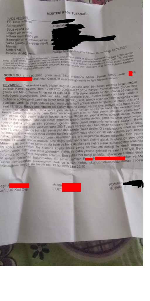 Yine Metro Turizm ve yine cinsel taciz skandalı! 19 yaşındaki erkek yolcu taciz edildi