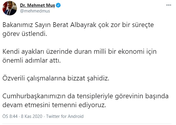 AKP Grup Başkanvekili Mehmet Muş'tan Berat Albayrak açıklaması