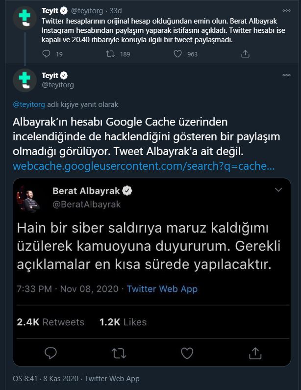 Berat Albayrak'ın istifayı yalanladığı iddia edilen Tweet'in sırrı çözüldü