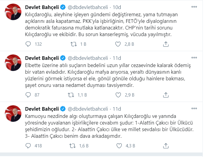 Bahçeli'den Kılıçdaroğlu'nu tehdit eden Çakıcı ile ilgili ilk açıklama: Alaattin Çakıcı dava arkadaşımdır!