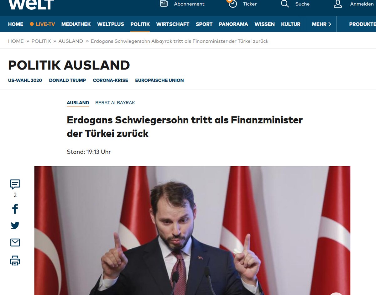 Berat Albayrak’ın istifası Avrupa manşetlerinde