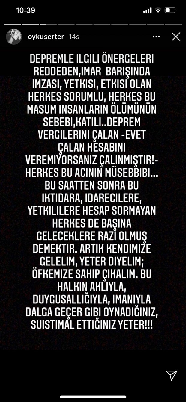 Öykü Serter’den çok sert deprem eleştirisi: Şuursuz bakanlarını da al git ey iktidar 3 Öykü Serter’den çok sert deprem eleştirisi: Şuursuz bakanlarını da al git ey iktidar