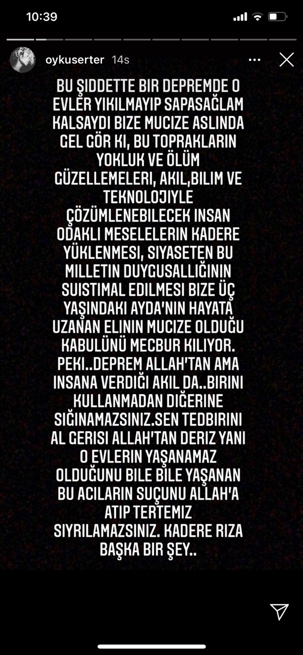 Öykü Serter’den çok sert deprem eleştirisi: Şuursuz bakanlarını da al git ey iktidar 4 Öykü Serter’den çok sert deprem eleştirisi: Şuursuz bakanlarını da al git ey iktidar