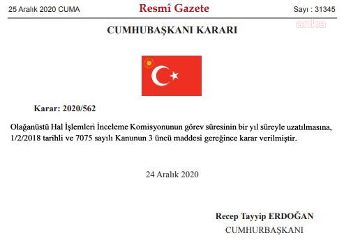 OHAL Komisyonu'nun görev süresi 1 yıl daha uzatıldı