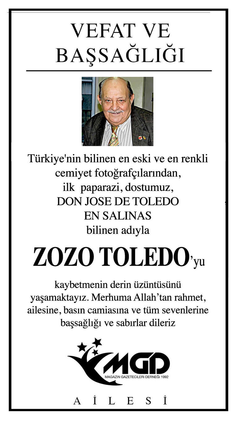 Türkiye'nin ilk paparazzisi Zozo Toledo yaşamını yitirdi