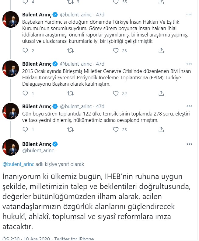 Arınç’tan istifanın ardından ilk paylaşım