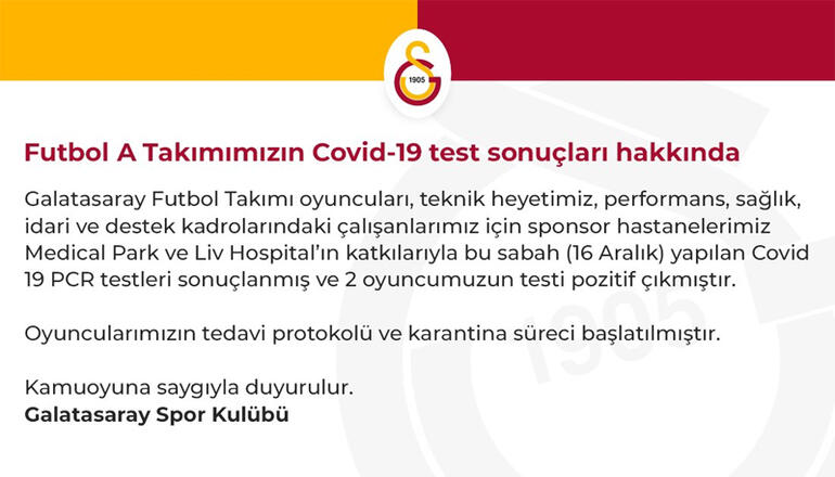 Galatasaray'da iki futbolcunun testi daha pozitif çıktı