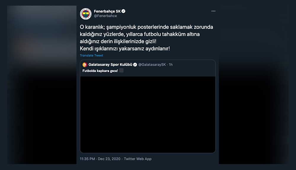 Galatasaray'ın 'kapkara gece' paylaşımına Fenerbahçe'den yanıt: Kendi ışıklarınızı yakarsanız aydınlanır!