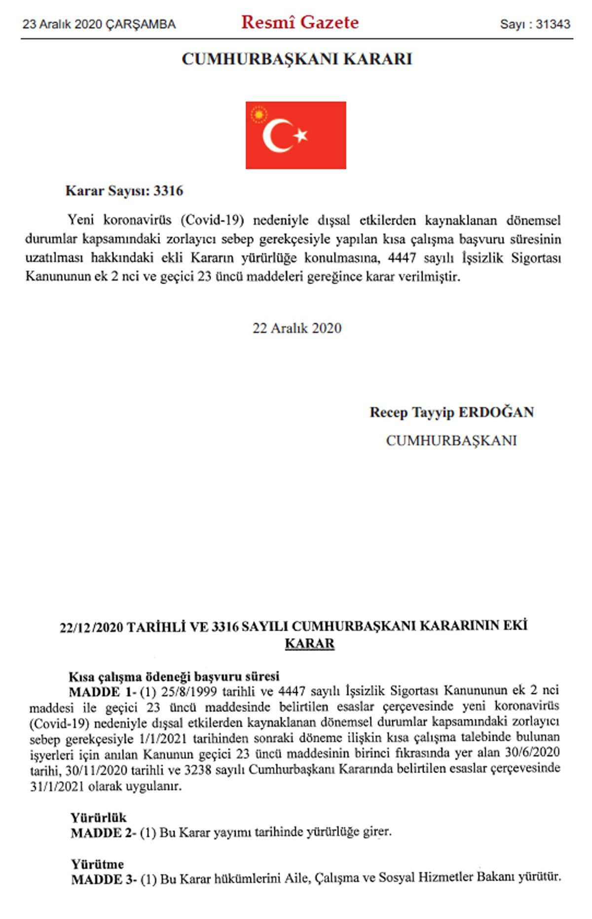 Kısa çalışma ödeneği iki ay daha uzatıldı