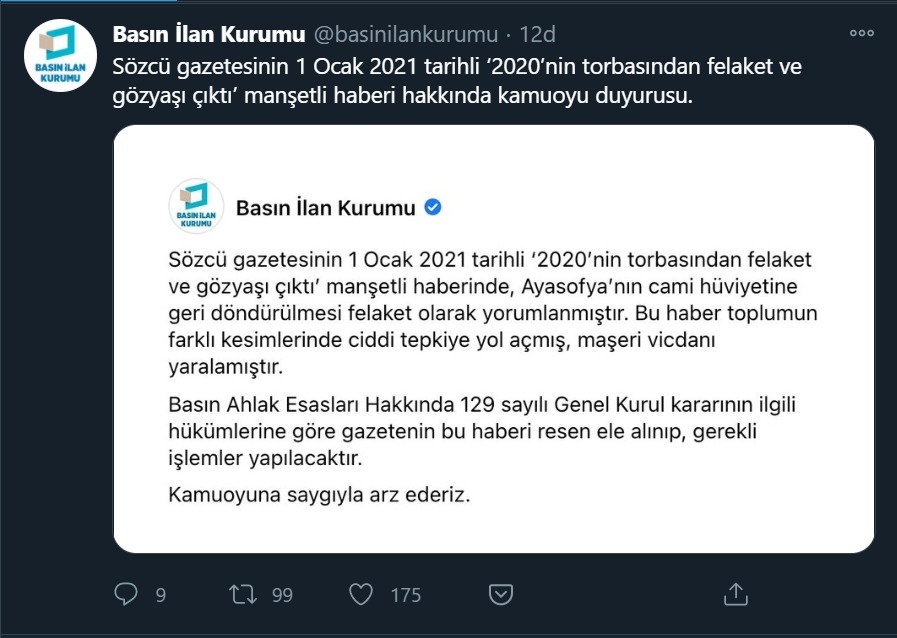 Sözcü gazetesine inceleme başlatıldı