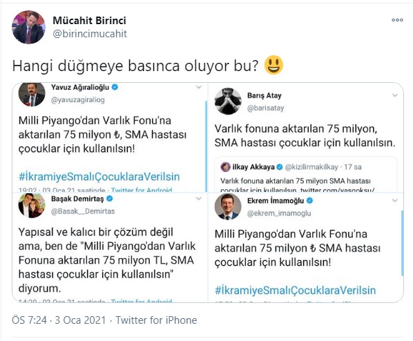 AKP’li Mücahit Birinci'nin SMA hastası çocuklar için yaptığı çirkin paylaşıma yandaş isimler sahip çıktı