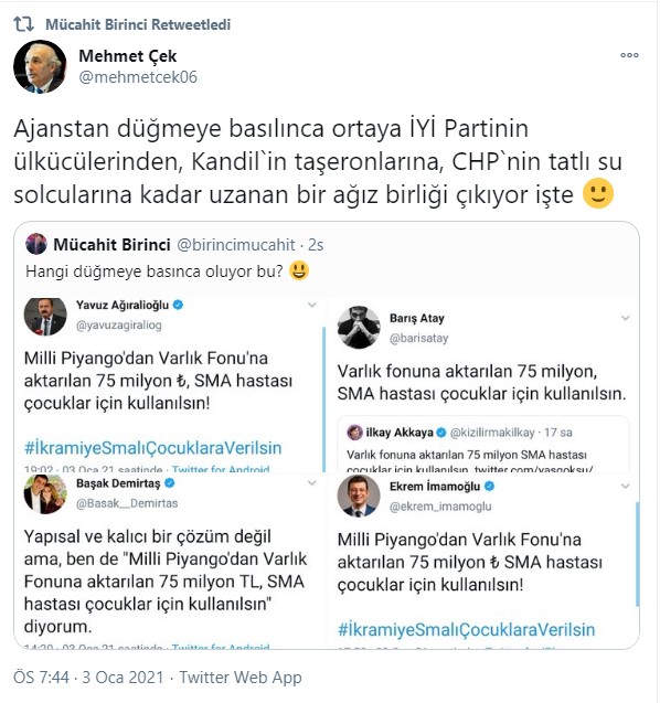 AKP’li Mücahit Birinci'nin SMA hastası çocuklar için yaptığı çirkin paylaşıma yandaş isimler sahip çıktı