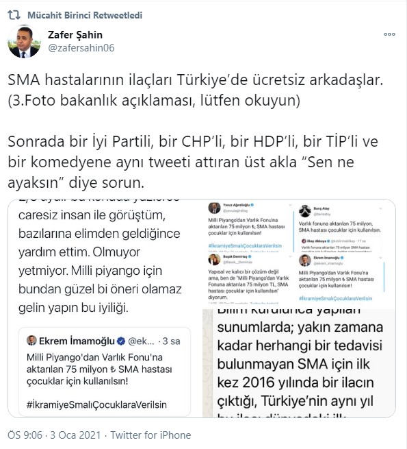 AKP’li Mücahit Birinci'nin SMA hastası çocuklar için yaptığı çirkin paylaşıma yandaş isimler sahip çıktı