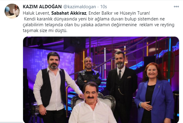 İbo Şov'a katılan Sabahat Akkiraz, Hüseyin Turan ve Haluk Levent'e tepki yağıyor 4 İbo Şov'a katılan Sabahat Akkiraz, Hüseyin Turan ve Haluk Levent'e tepki yağıyor