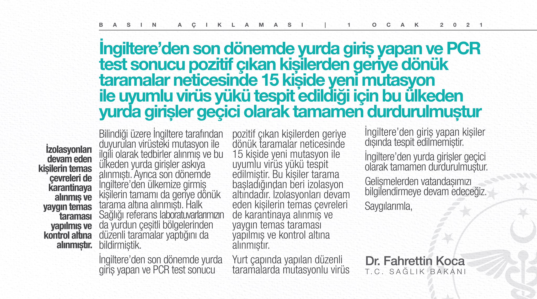 Son Dakika... Fahrettin Koca açıkladı: Mutasyonlu virüs Türkiye'de!