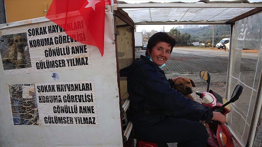 Üç tekerlekli bisikletiyle sokak hayvanlarının karnını doyuruyor