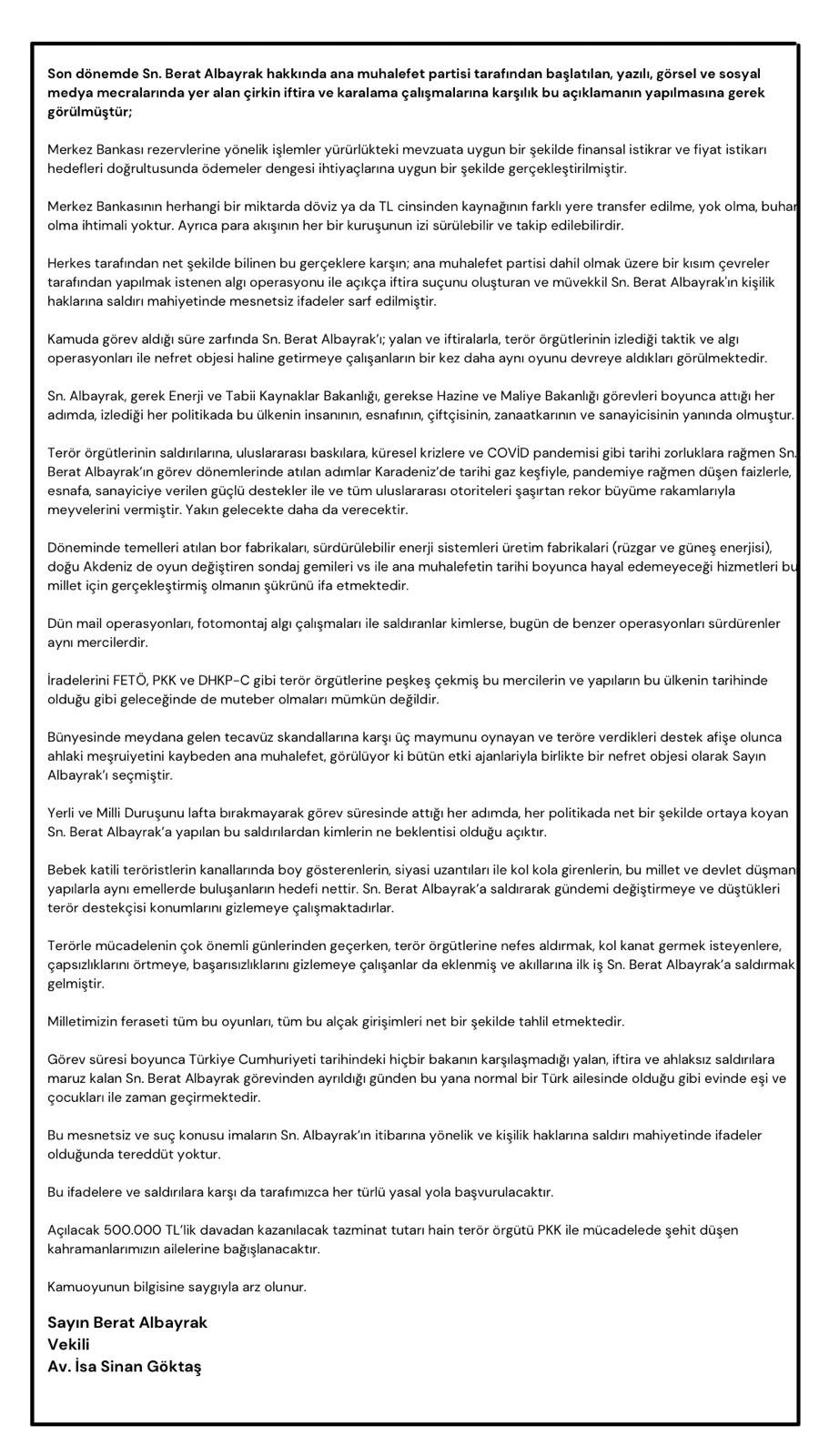 Berat Albayrak'ın avukatından "Damat nerede?" sorusuna 500 bin TL'lik dava