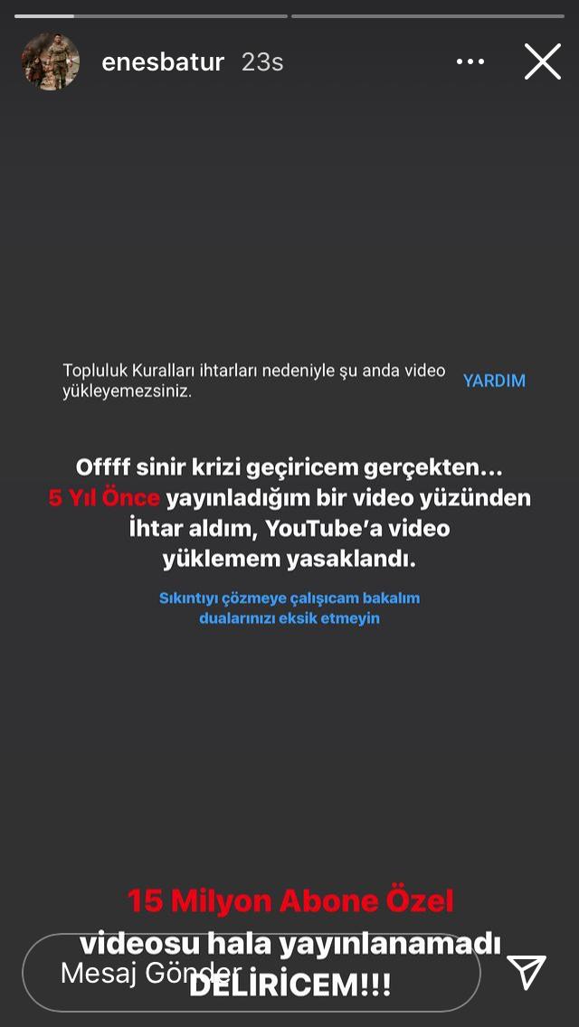 15 milyon aboneye ulaşan Enes Batur'a YouTube'dan yasak!