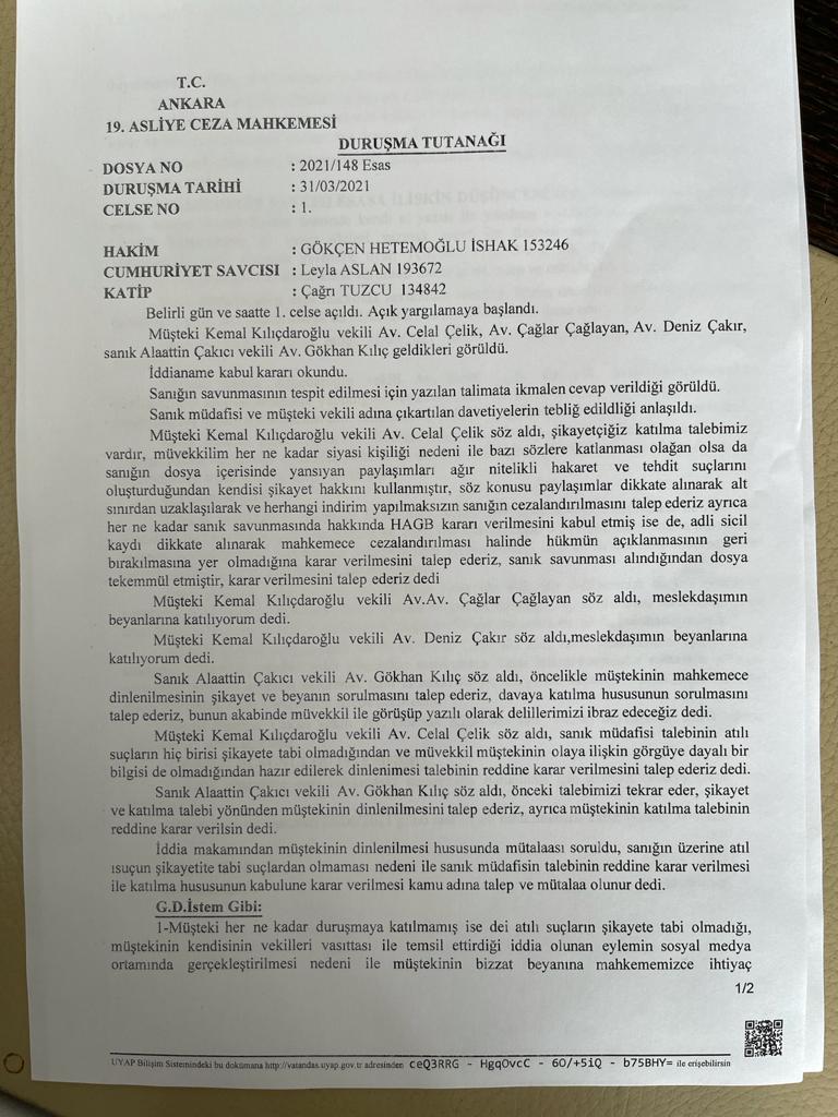 Kılıçdaroğlu'na hakaret ve tehditlerde bulunan Alaattin Çakıcı'nın davasında yeni gelişme