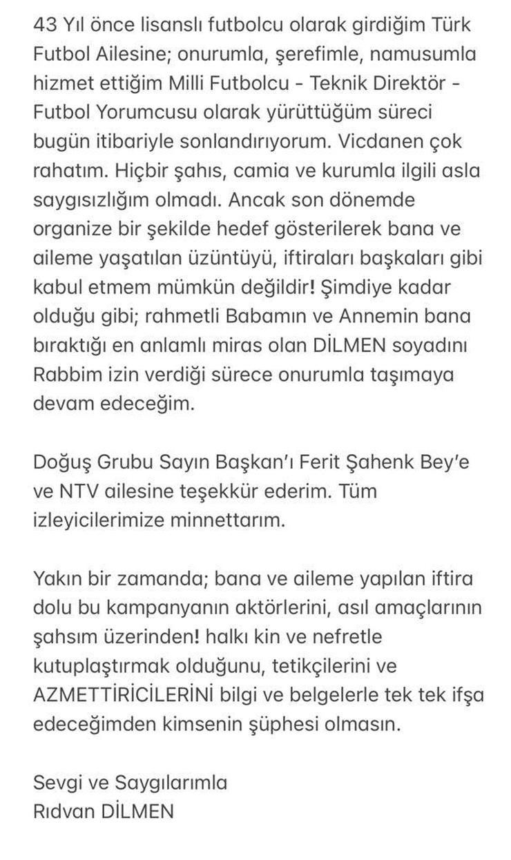 Rıdvan Dilmen spor yorumculuğunu bıraktı