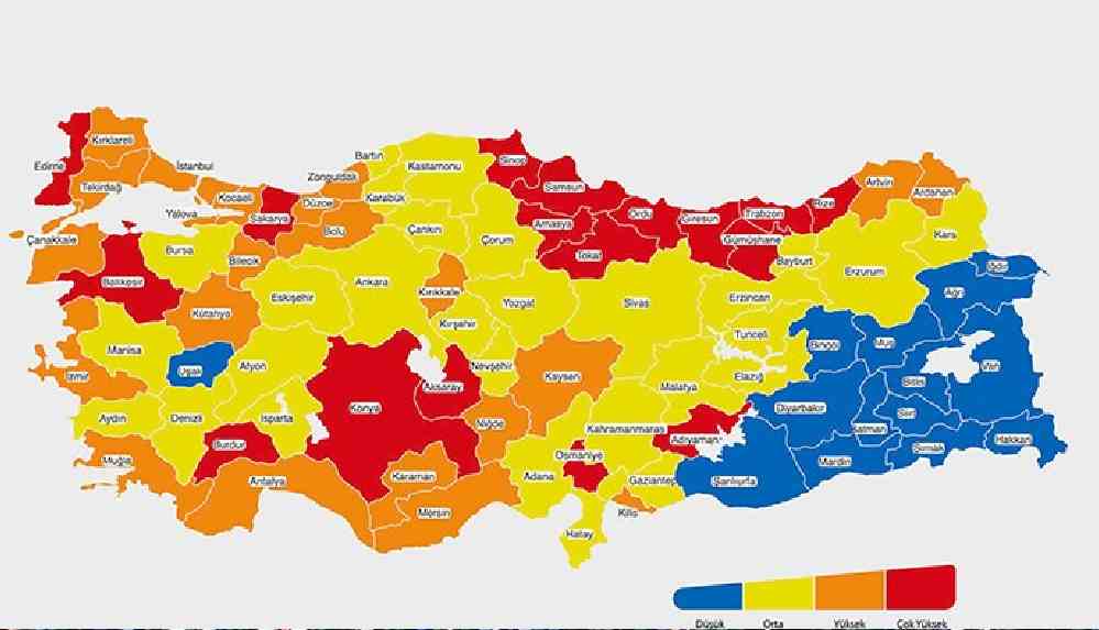 Test yapılmadığı için Güneydoğu illeri mavi