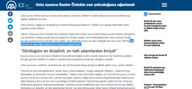 Anadolu Ajansı, Ferhan Şensoy'un Rasim Öztekin için yazdığı mektubu sansürledi