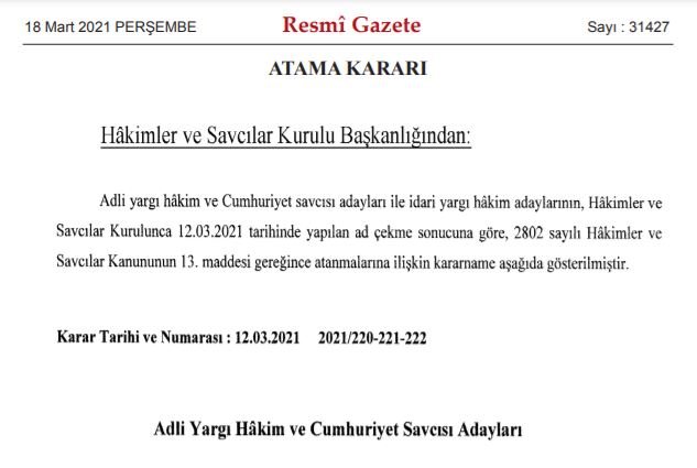 357 hakim ve savcının atama kararı yayımlandı