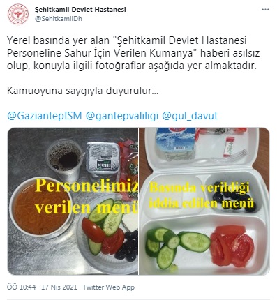 Hastanenin 'kumanya' paylaşımı sosyal medyada gündem oldu 3 Hastanenin 'kumanya' paylaşımı sosyal medyada gündem oldu