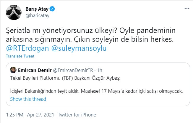 Siyasetçiler ve sanatçılardan içki yasağı yasağına tepki: 'Şeriatla mı yönetiyorsunuz?' 6 Siyasetçiler ve sanatçılardan içki yasağı yasağına tepki: 'Şeriatla mı yönetiyorsunuz?'