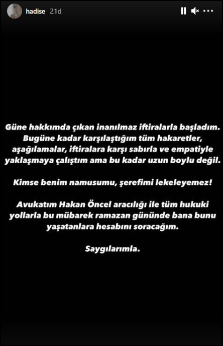 Hadise'den çok sert 'Zarrab' açıklaması: Kimse benim namusumu, şerefimi lekeleyemez