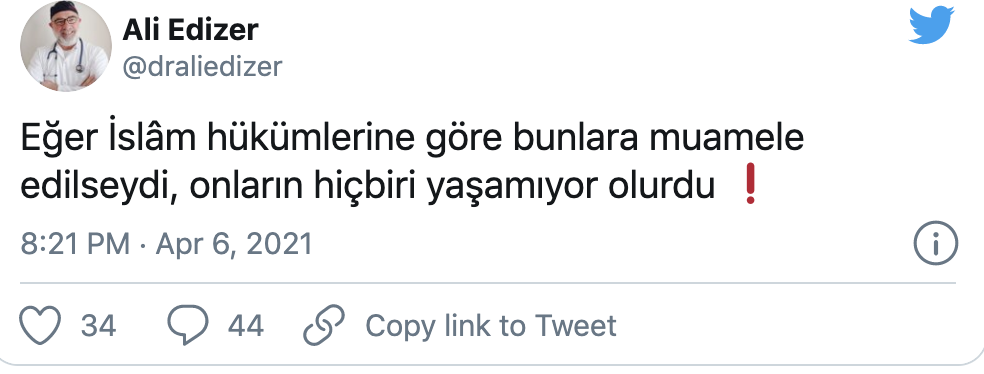 Ali Edizer’den “Gergerlioğlu, Demirtaş” paylaşımı: İslam hükümlerine göre muamele edilseydi, hiçbiri yaşamıyor olurdu