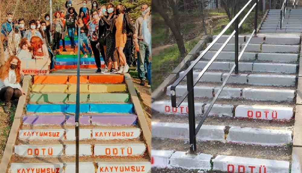 ODTÜ'lülerin 3. kez renklendirdiği merdivenler, okul yönetimi tarafından bir kez daha griye boyandı
