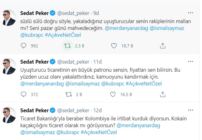 Sedat Peker'den, Soylu'ya 'Kolombiya' yanıtı: Fiyatları sen bilirsin