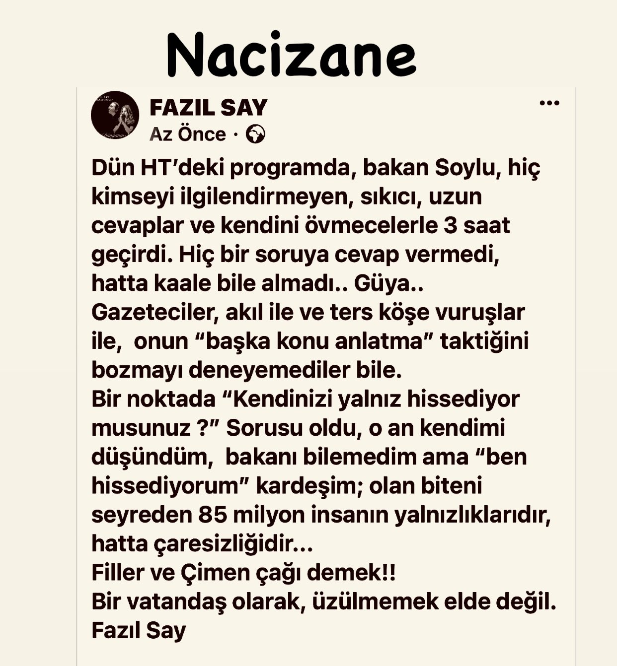 Fazıl Say'dan Habertürk yayına tepki: "Kaale bile almadı" 3 Fazıl Say'dan Habertürk yayına tepki: "Kaale bile almadı"