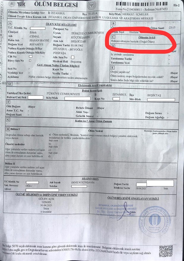 Cemal Küçükşahin koronavirüsten hayatını kaybetti, ölüm belgesine ‘doğal ölüm’ yazıldı!