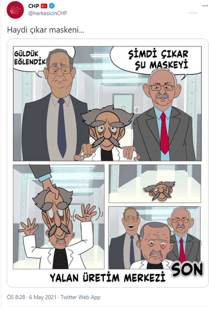 CHP'den AKP'ye karikatürlü yanıt: "Şimdi çıkar şu maskeyi"