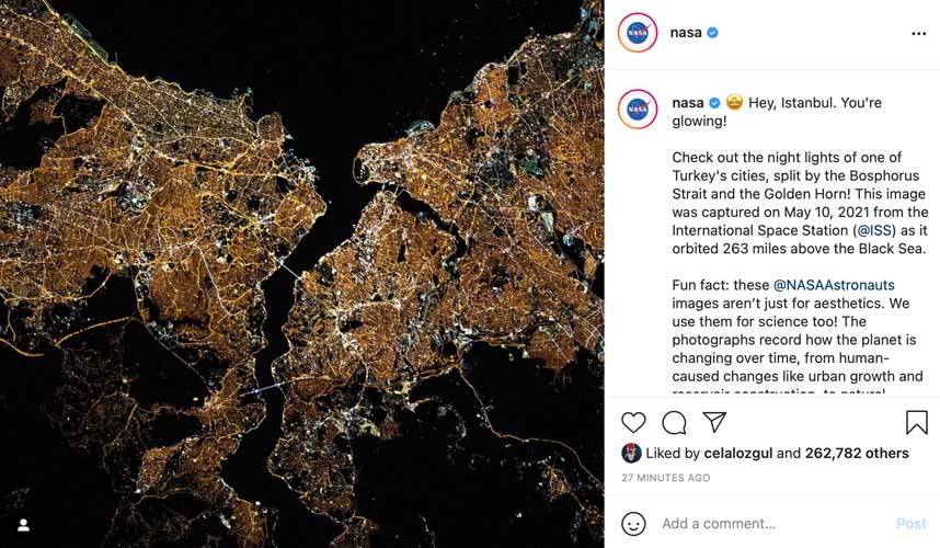 NASA paylaştı: 'Hey İstanbul, parlıyorsun!'