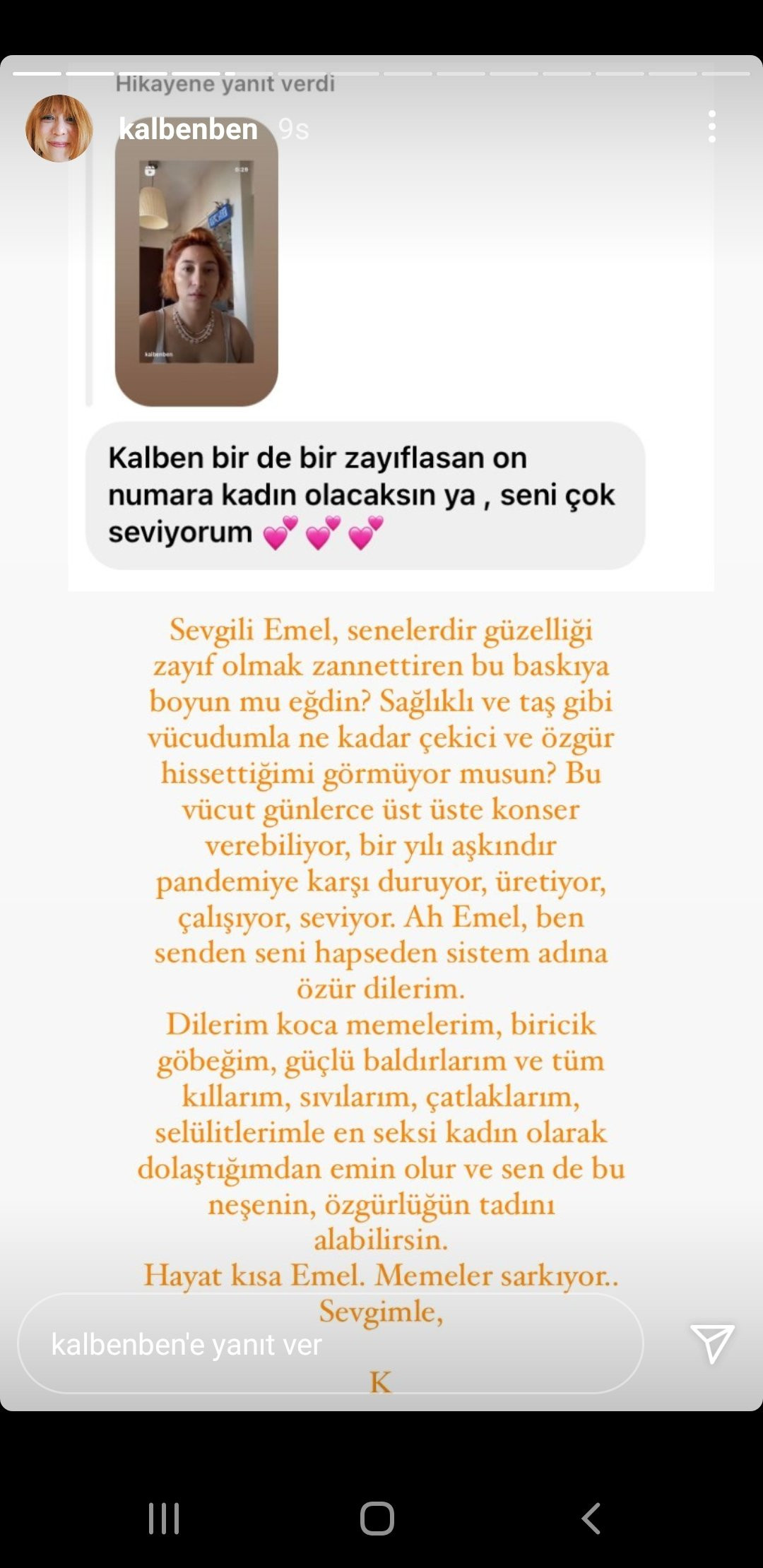 Şarkıcı Kalben'den 'zayıflasan' diyen takipçisine: Hayat kısa, memeler sarkıyor 3 Şarkıcı Kalben'den 'zayıflasan' diyen takipçisine: Hayat kısa, memeler sarkıyor