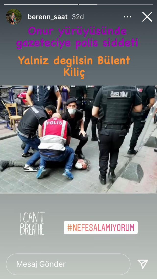 Beren Saat'ten gözaltına alınan AFP fotomuhabiri Bülent Kılıç'a destek