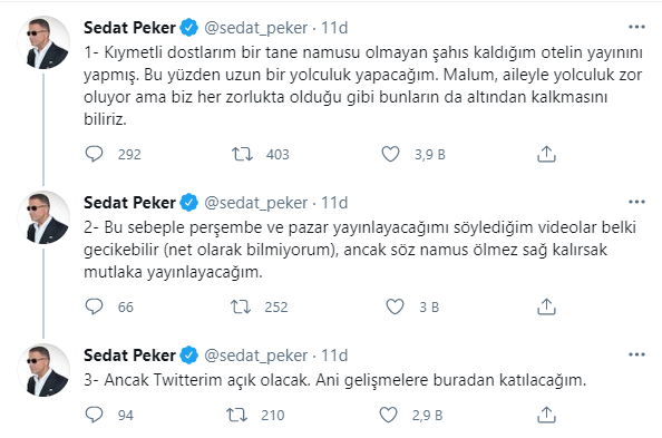 Sedat Peker, ifşa olmasından sonra yerini değiştireceğini açıkladı