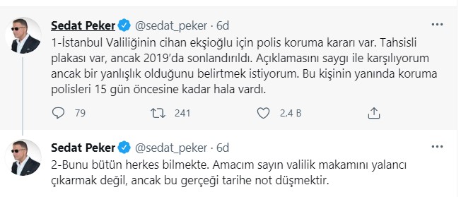 İstanbul Valiliği Sedat Peker'in iddialarını doğruladı
