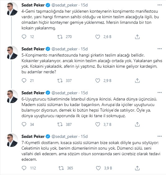 Sedat Peker'den İçişleri Bakanı Süleyman Soylu hakkında çarpıcı 'uyuşturucu' iddiası