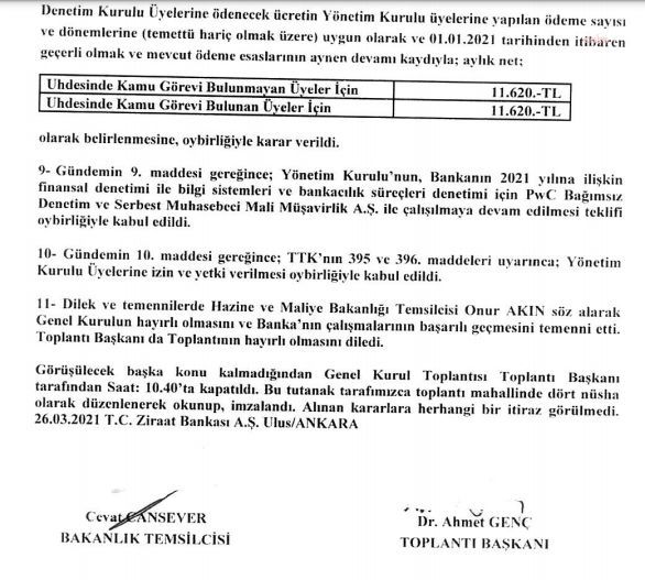 Ziraat Bankası yönetiminin aylık net maaşı: 25 bin 785 lira!
