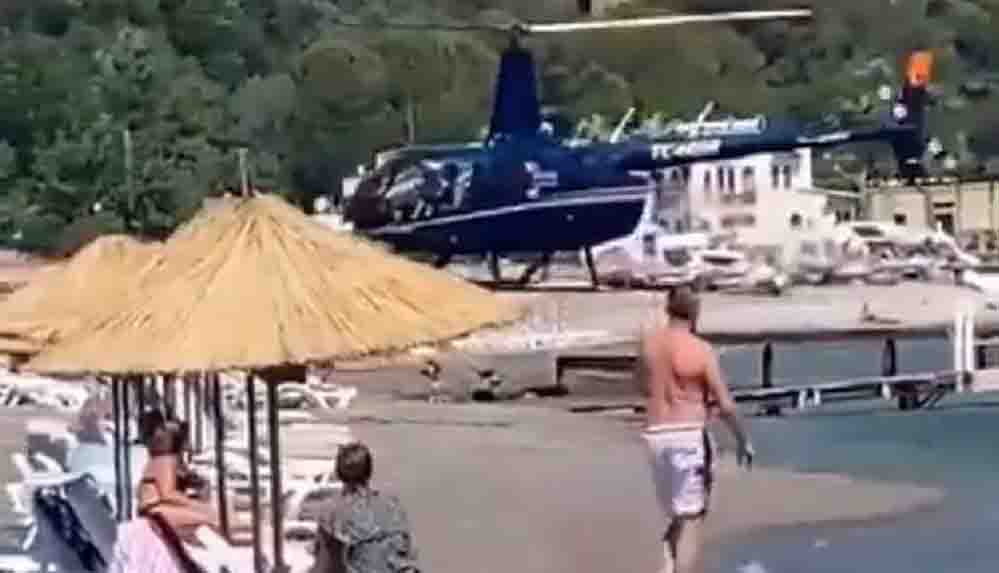 Marmaris'te halk plajına helikopterle iniş yaptılar